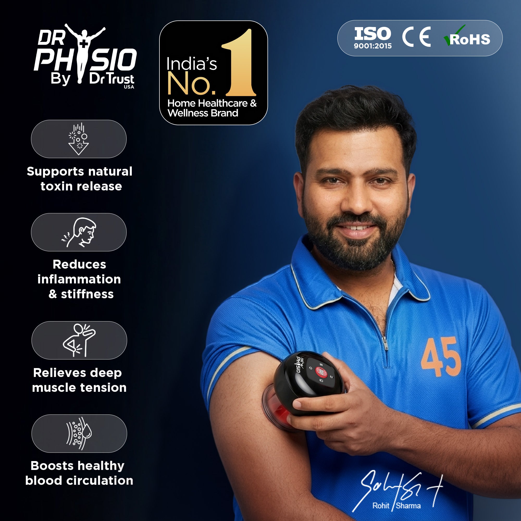 Dr Physio USA 1054 Advanced 5-in-1 Electric Cupping Massager, 12-Level Heat & Suction, Red Light Therapy for Muscle Relaxation, Pain Relief Recovery & Cellulite Support