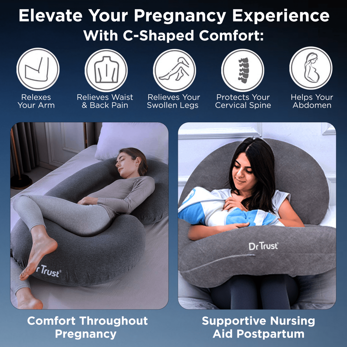Dr Trust C-Shaped Full Body Pillow | Multi-Purpose Maternity Support 362