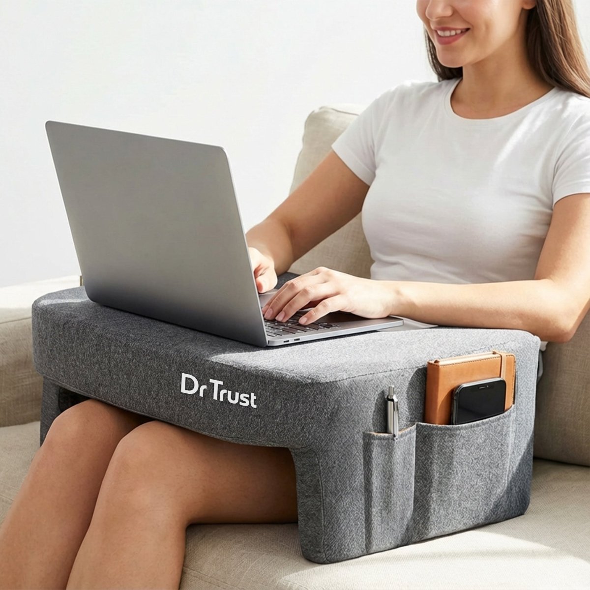 Dr Trust USA 3211 Lap Desk Pillow for Laptop Use, Ergonomic Portable Laptop Support for Bed, Sofa & Couch, Perfect for WFH, Gaming, Study, Reading & Online Classes | Grey