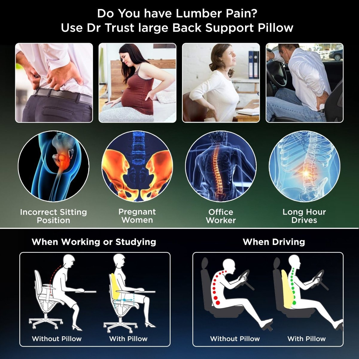 Dr Trust USA 3216 Orthopaedic Back Rest Support Pillow for Back Pain Relief