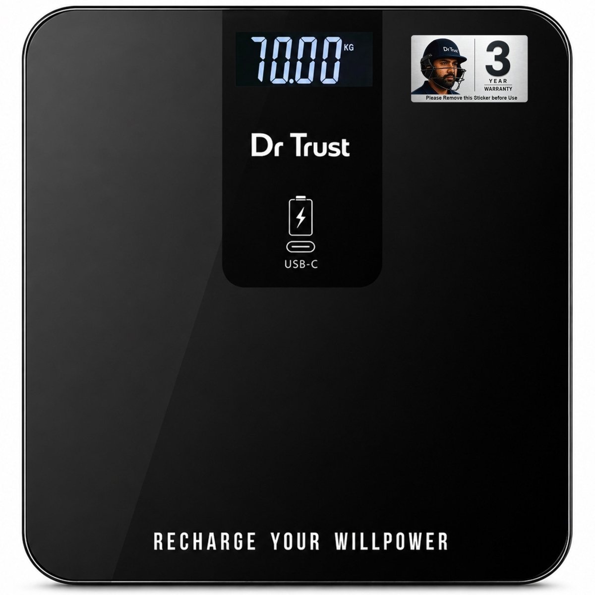 Dr Trust USA 534 Rechargeable Digital Electronic Weight Machine, CE-Approved Personal Weighing Scale for Accurate Body Weight Measurement, 180 kg Capacity, Daily Weight Monitoring