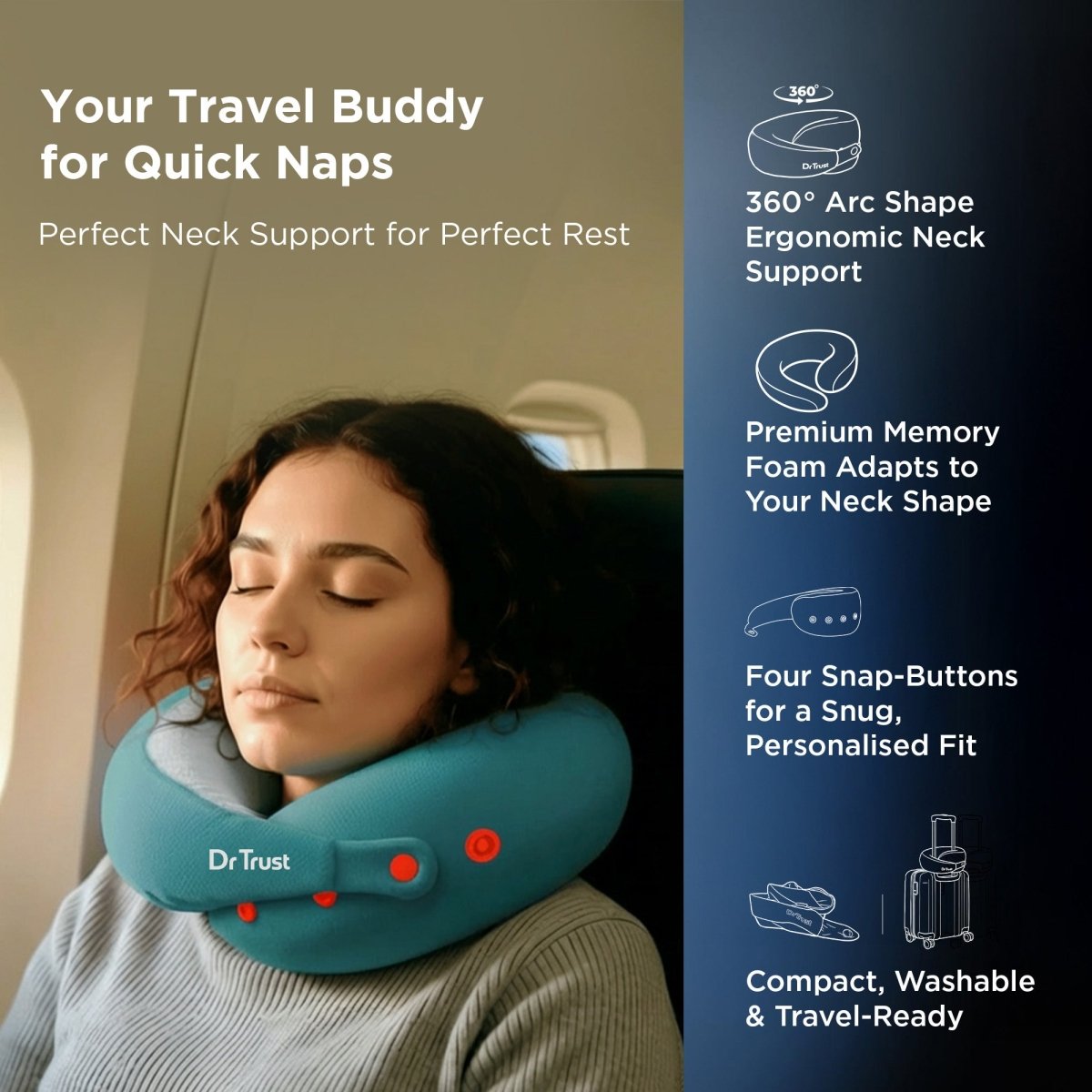 Dr Trust USA Cocoon 395 Travel Neck Pillow with 360° Support – Blue