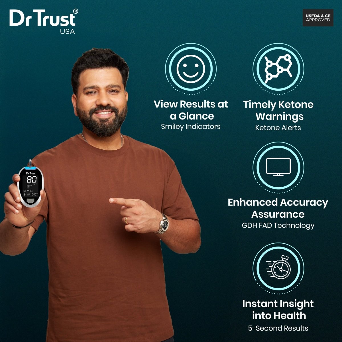 Dr Trust USA Gold Standard Glucosure Glucometer 9001 (10 Strips)