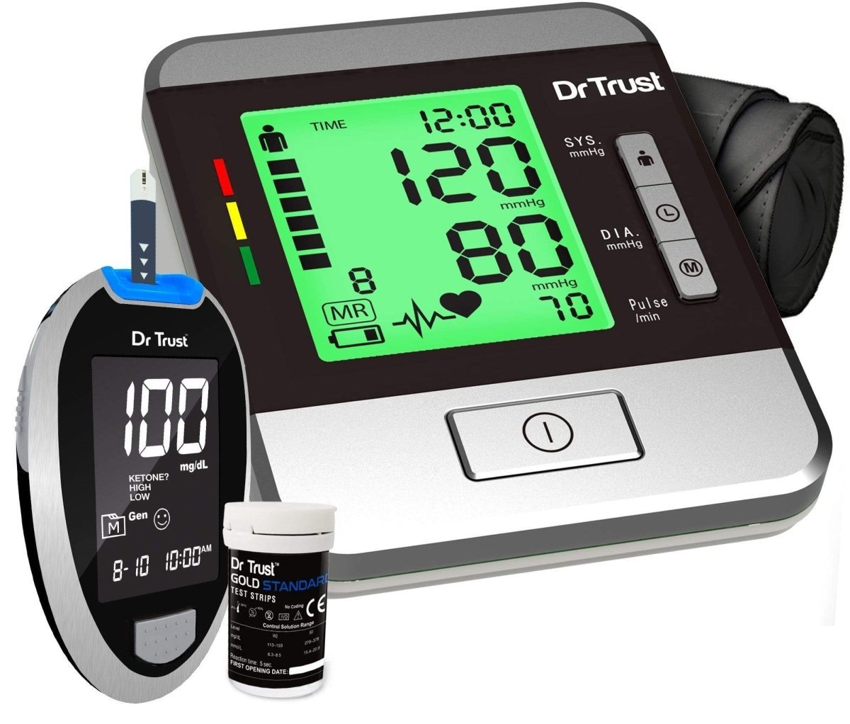 Dr Trust USA Goldline BP Monitor 103 + Glucometer 9001 (10 Strips)