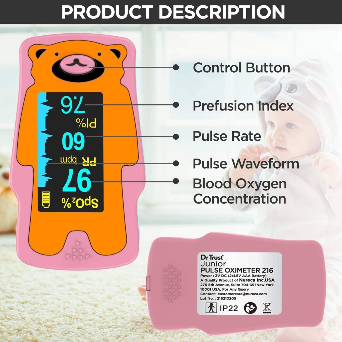 Dr Trust USA Pediatric Pulse Oximeter for Children 216