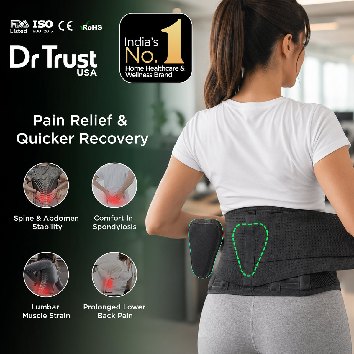 Dr Trust USA PRO Lumbar Sacral (LS) Belt 4005 Orthopaedic Lower Back Support Belt with Removable Lumbar Pad, Adjustable Compression Brace for Back Pain Relief, Men & Women (S/M/L/XL)