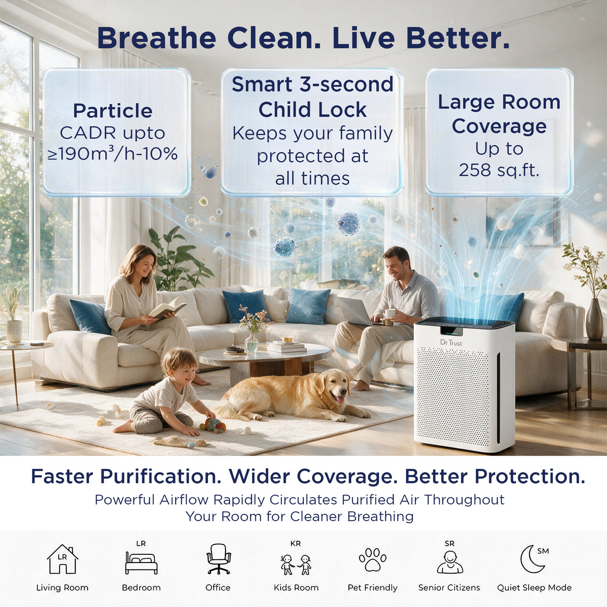 Dr Trust USA Oslo Air Purifier 915 with True HEPA H13 & Activated Carbon Filter, Real-Time PM2.5 Display, Auto Mode, Child Lock & Aromatherapy, Covers Up to 250 Sq. Ft.