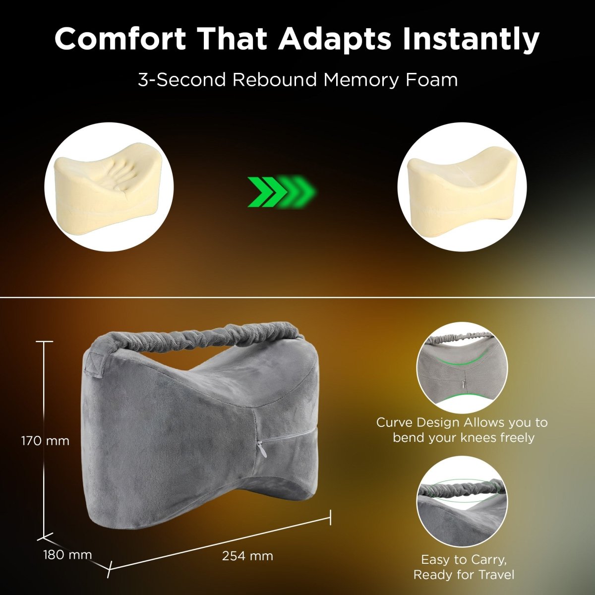 Dr Trust USA 3202 Orthopaedic Knee Pillow for Side Sleepers, Spine Alignment, Back, Hip & Pregnancy Pain Relief, Memory Foam Support for Pain - Free Sleep