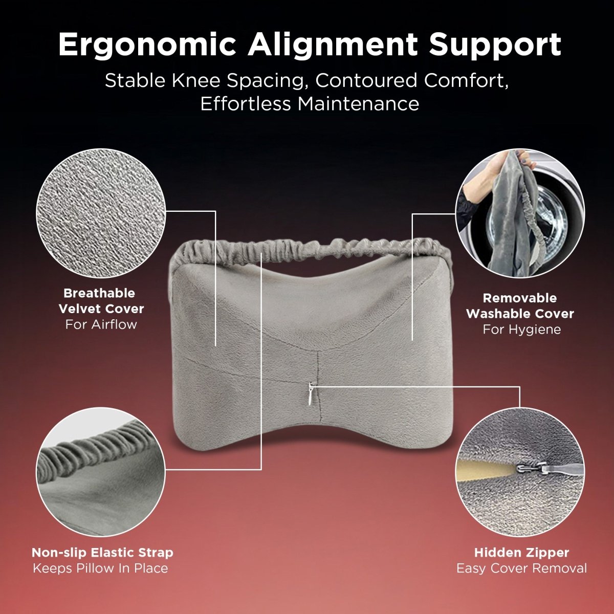 Dr Trust USA 3202 Orthopaedic Knee Pillow for Side Sleepers, Spine Alignment, Back, Hip & Pregnancy Pain Relief, Memory Foam Support for Pain - Free Sleep