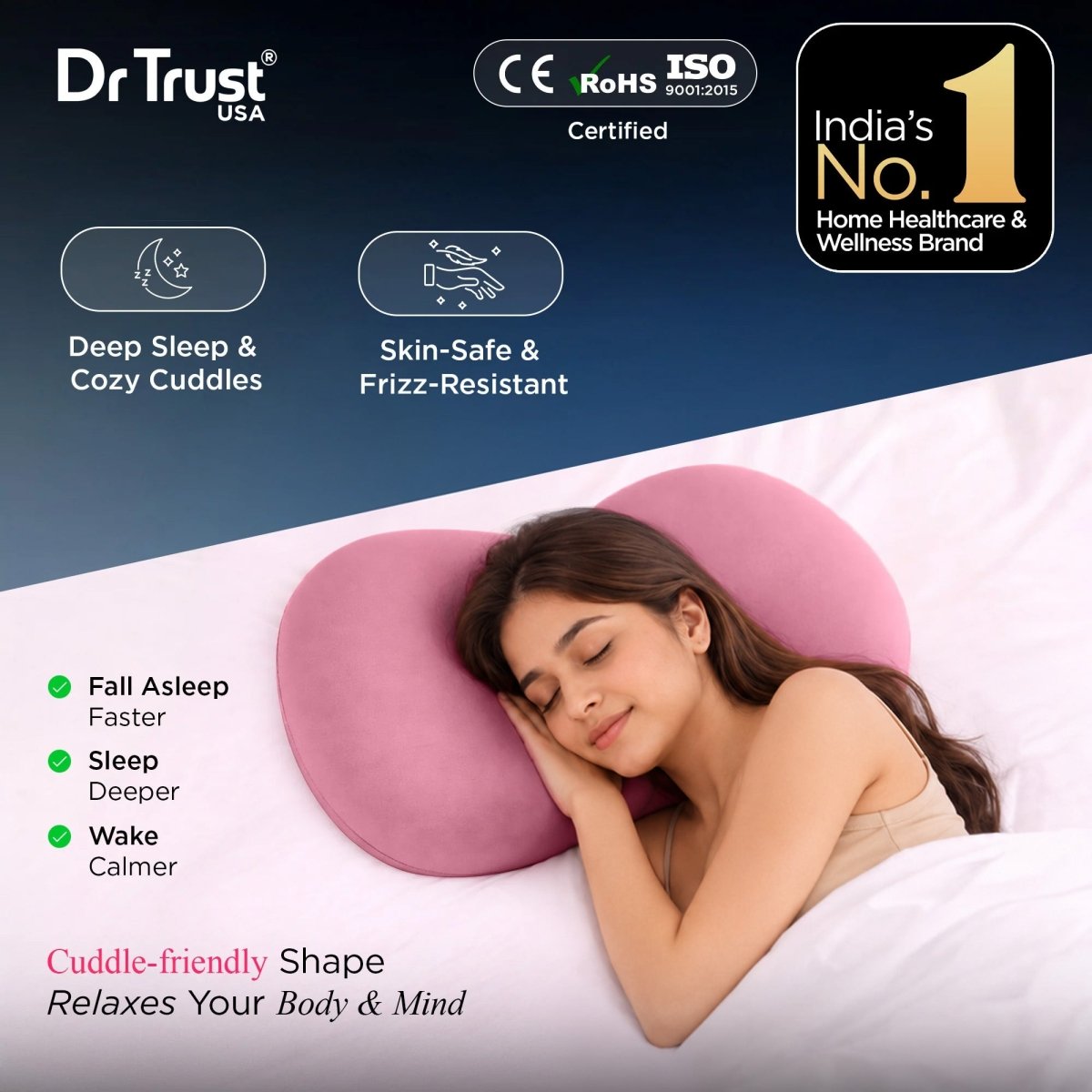 Dr Trust USA 3210 Cuddle Pillow – Memory Foam Hug Pillow for Deep Sleep & Relaxation