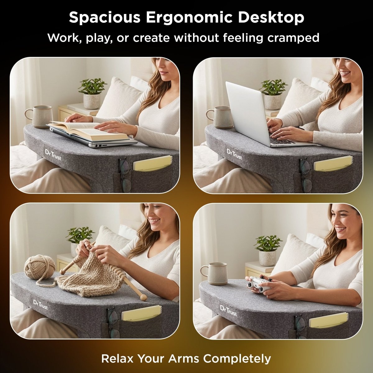 Dr Trust USA 3211 Lap Desk Pillow for Laptop Use, Ergonomic Portable Laptop Support for Bed, Sofa & Couch, Perfect for WFH, Gaming, Study, Reading & Online Classes | Grey