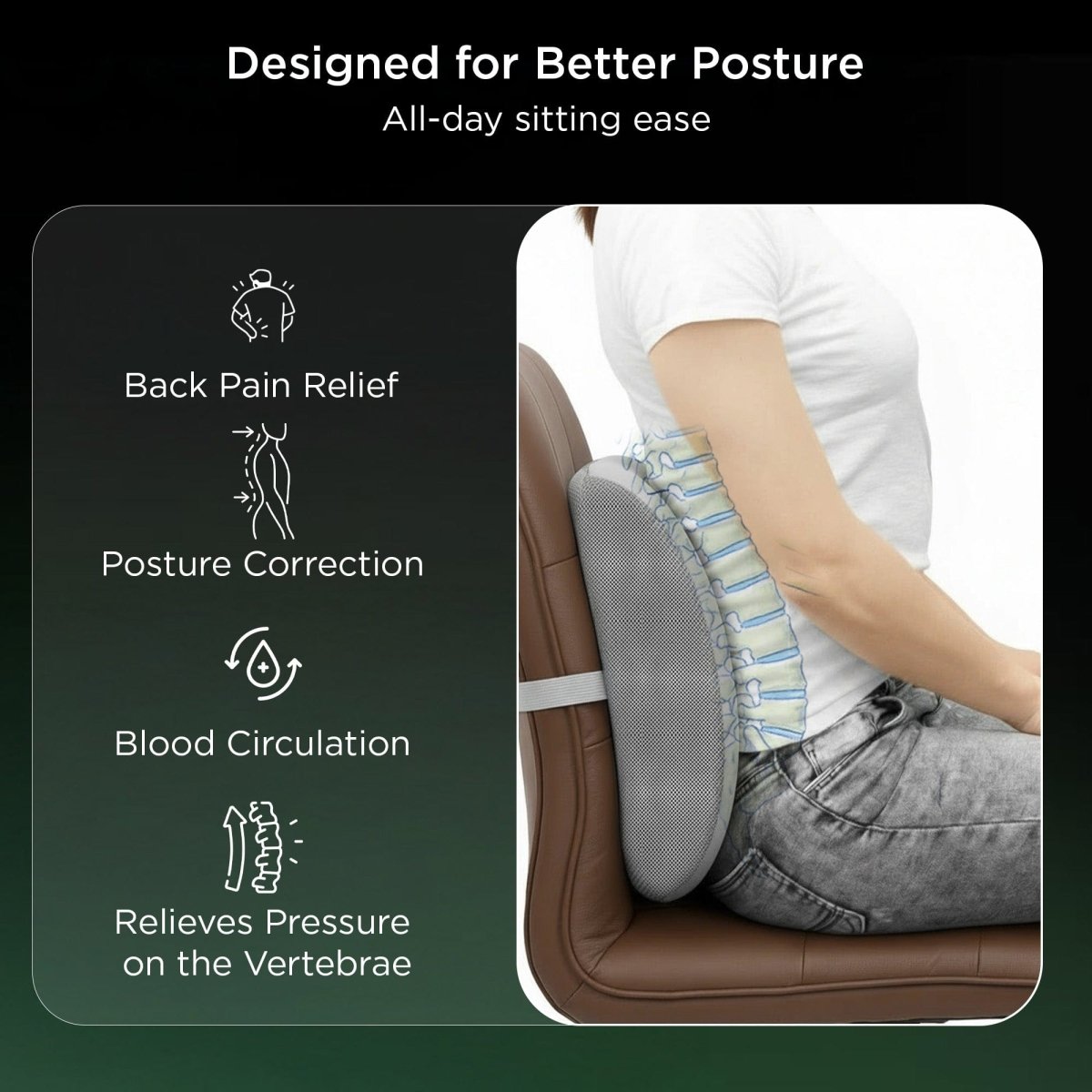 Dr Trust USA 391 Orthopaedic Lumbar Support Pillow For Lower Back Pain Relief, Spine Alignment & Posture Corrector Orthopedic PU Foam Backrest Cushion for Office Chair, Car Seat, Wheelchair & Home