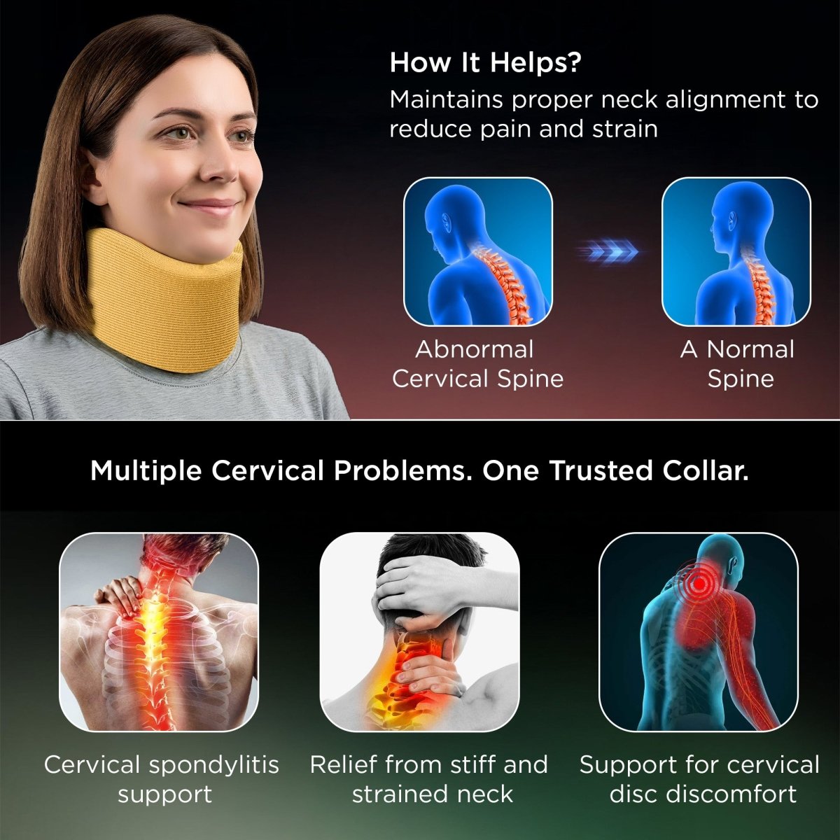 Dr Trust USA 4101 Cervical Collar Soft-Firm Density Contoured Neck Support Brace for Pain Relief, Cervical Spondylosis & Injury Recovery Support Collar For Posture Correction & Daily Use