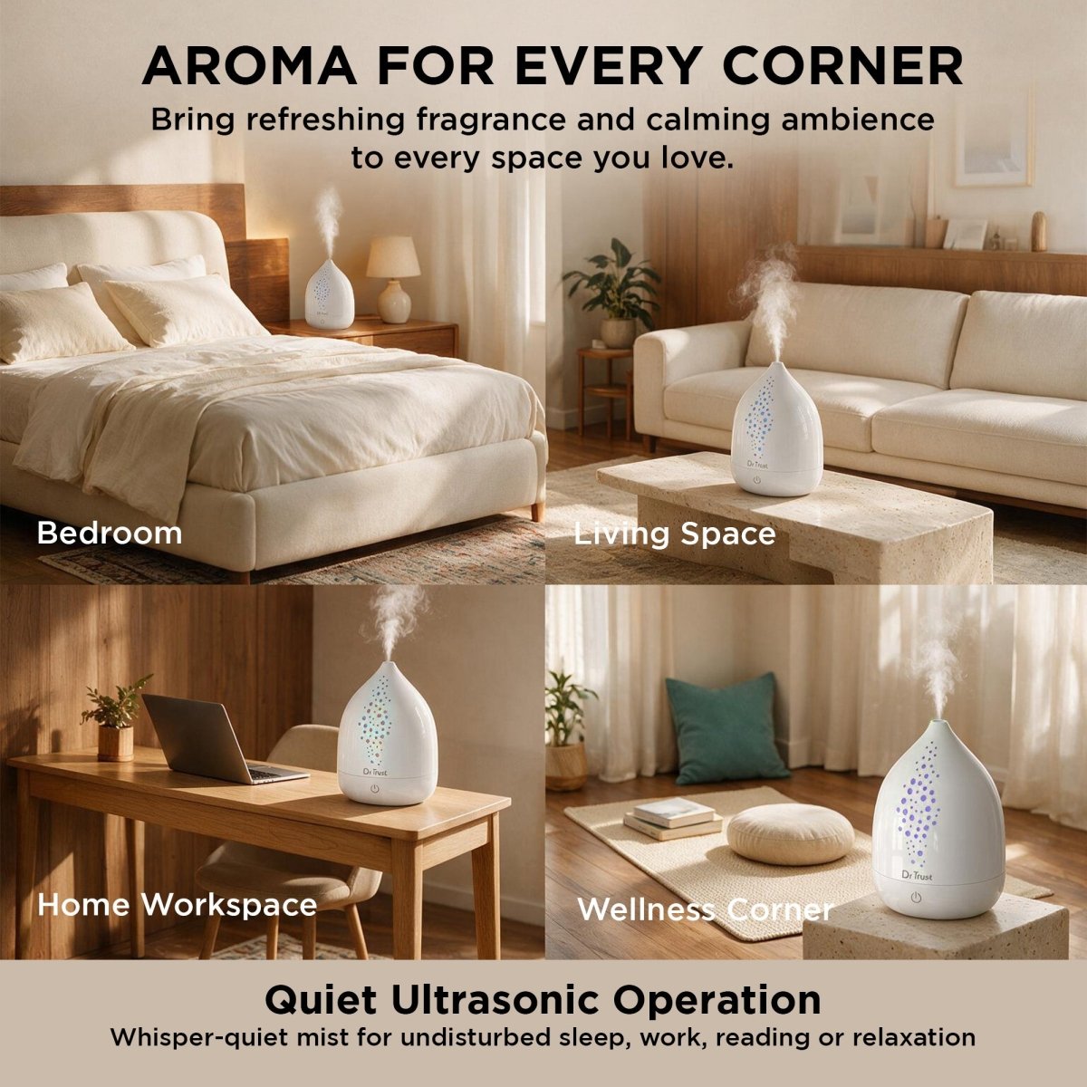 Dr Trust USA 911 Halomist Aroma Diffuser Ultrasonic Essential Oil Cool Mist Humidifier with 5 Colour Ambient LED Light, 200mL Water Tank, Aromatherapy Diffuser for Bedroom, Home, Office & Yoga