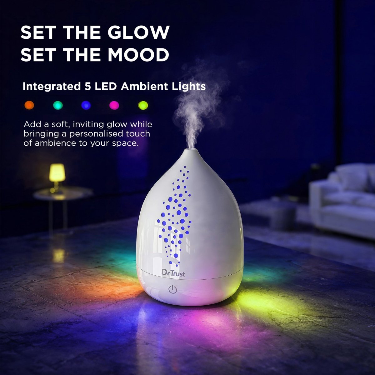 Dr Trust USA 911 Halomist Aroma Diffuser Ultrasonic Essential Oil Cool Mist Humidifier with 5 Colour Ambient LED Light, 200mL Water Tank, Aromatherapy Diffuser for Bedroom, Home, Office & Yoga
