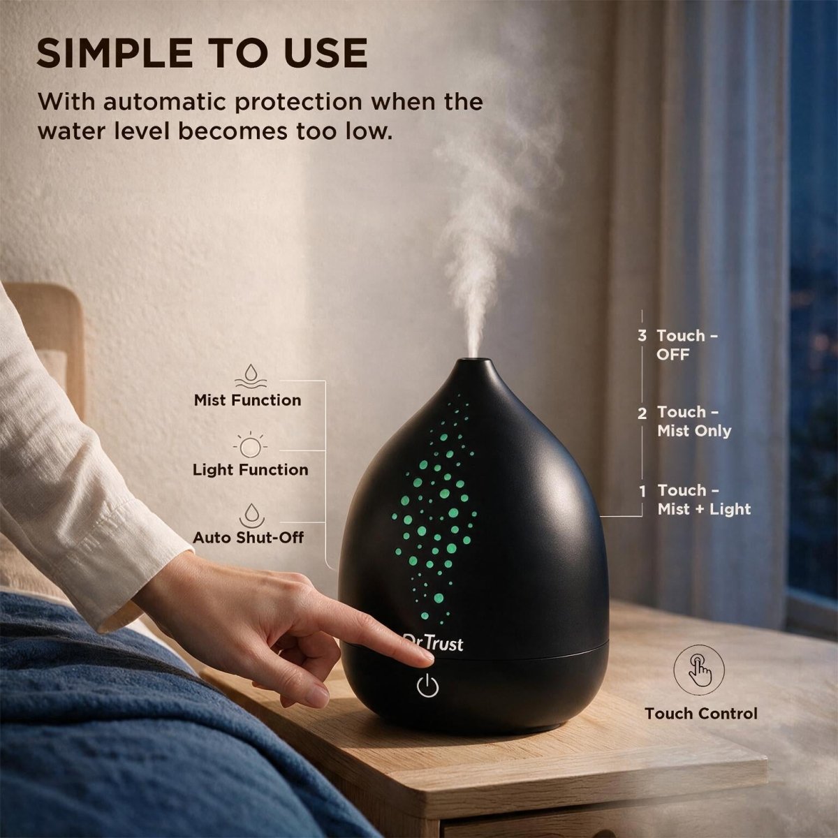Dr Trust USA 913 HomeSpa Noirmist Aroma Diffuser Ultrasonic Essential Oil Cool Mist Humidifier with 5 Colour Ambient LED Light, 200mL Water Tank, Aromatherapy Diffuser for Bedroom, Home, Office & Yoga
