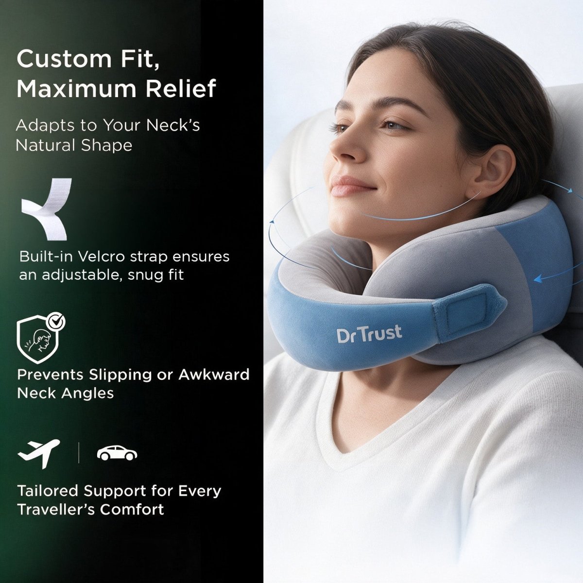Dr Trust USA Cocoon 395 Travel Neck Pillow with 360° Support – Blue