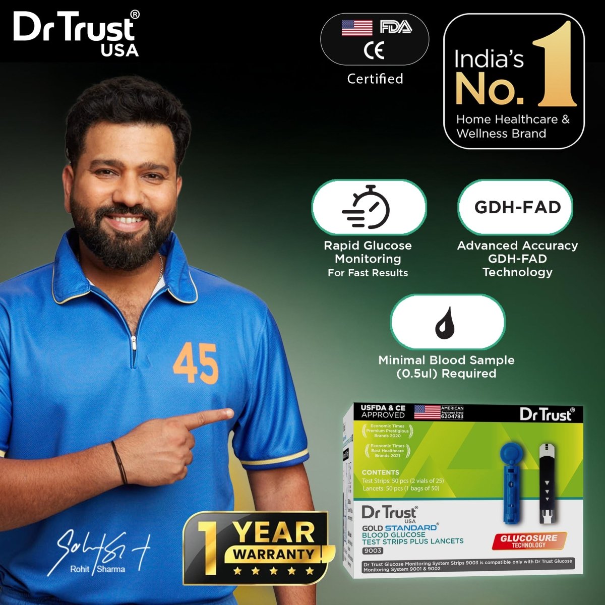 Dr Trust USA Gold Standard Glucometer Strips (50) 9003