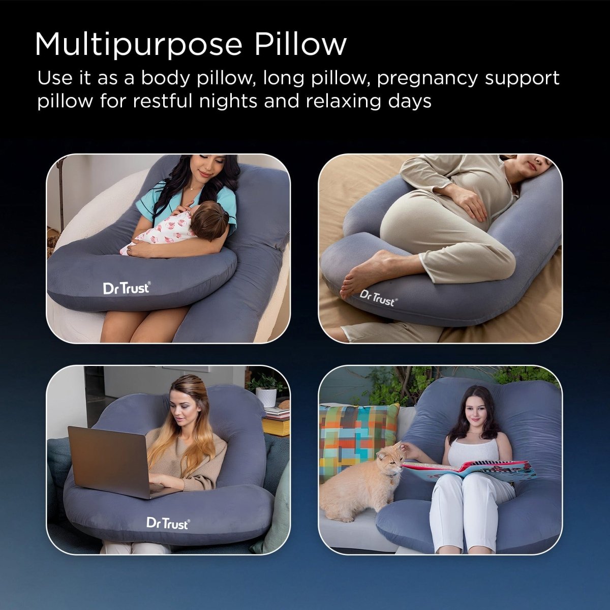 Dr Trust USA J-Shaped Pregnancy Pillow 3213 (Grey)