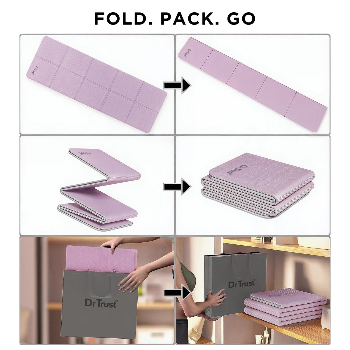 Dr Trust USA Mauve Plum Foldable TPE Yoga Mat 337 Anti-Slip 6mm, Sweat-Proof & Lightweight Portable Exercise Mat for Yoga, Pilates, Meditation & Home Workouts