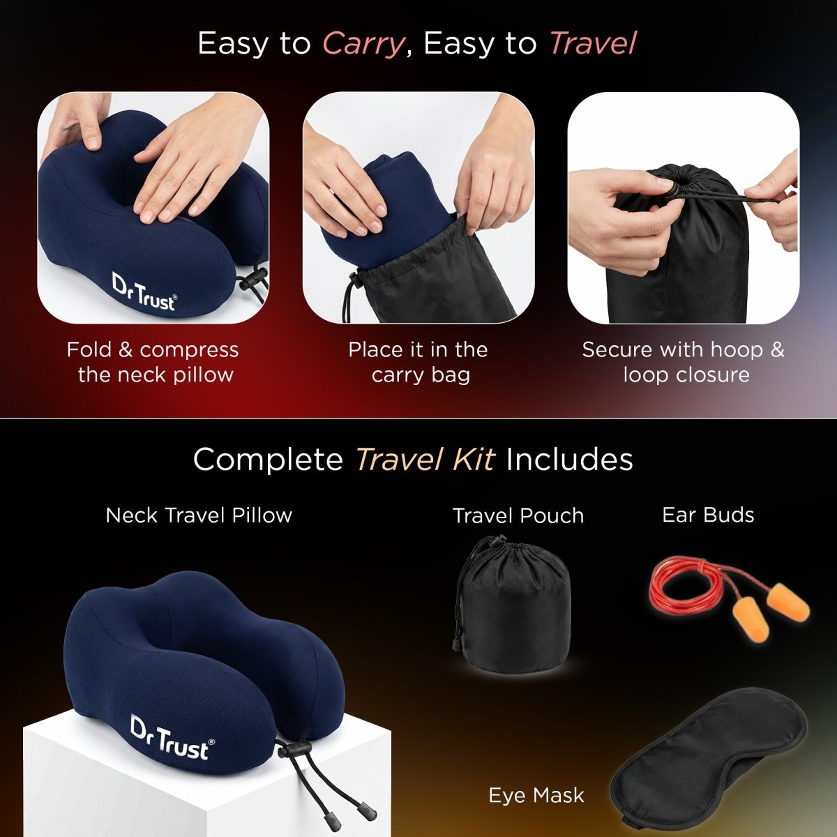Dr Trust USA Orthopedic Memory Foam Travel Neck Pillow 358