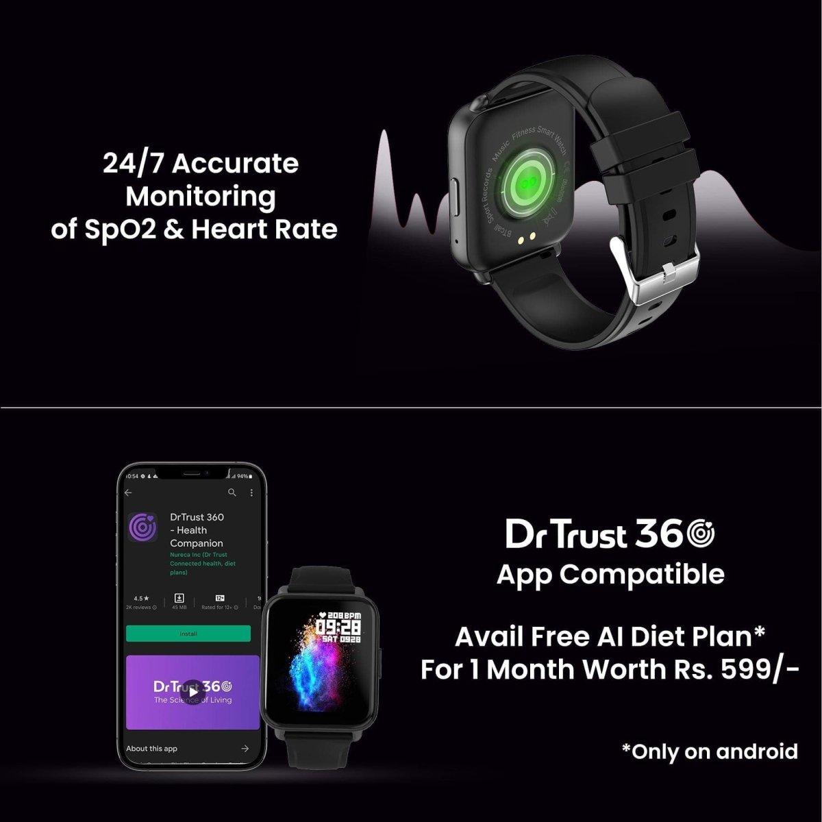 Dr Trust USA Healthpal 2 Smart Watch (1.7" HD Display, Calling)