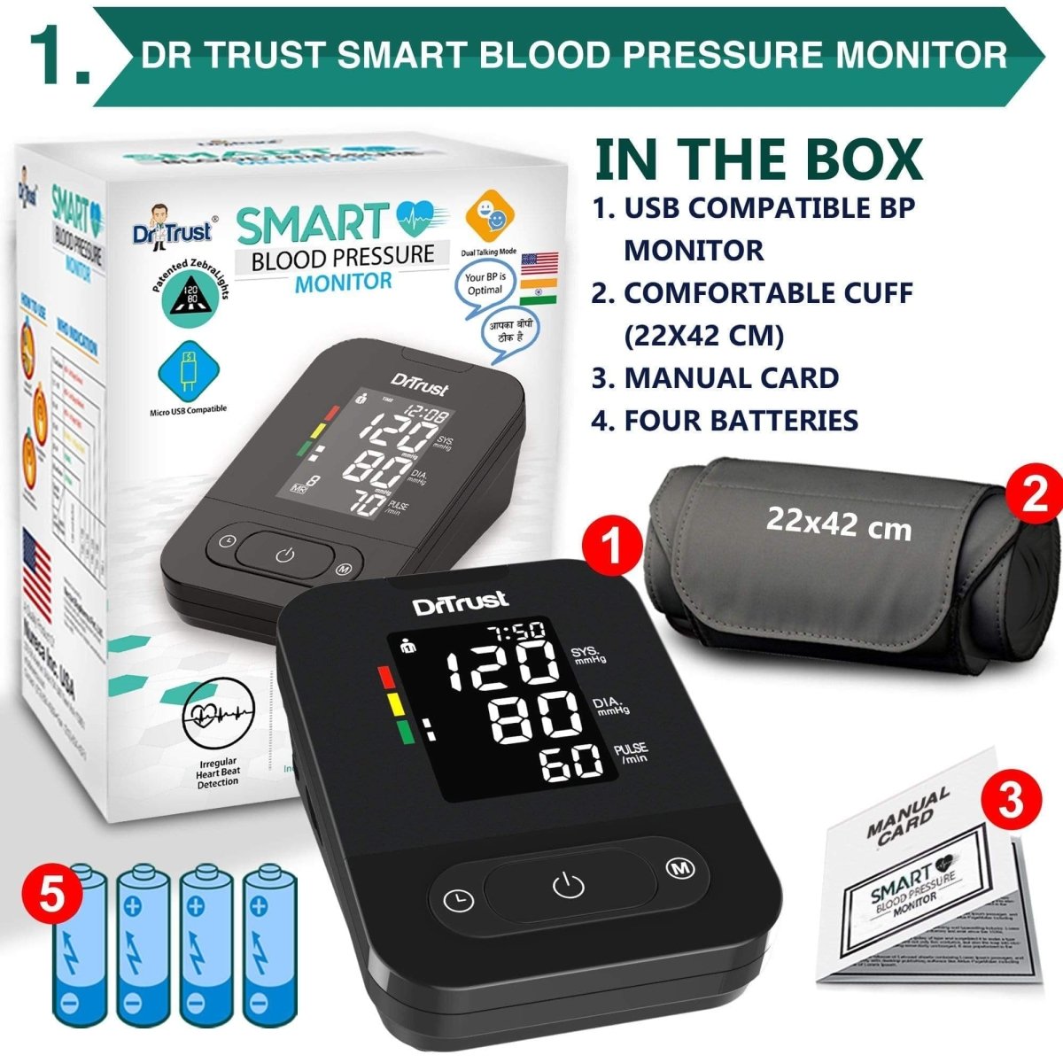 Dr Trust USA Smart BP Machine 101 + Glucose Testing 9001 (10 strips)