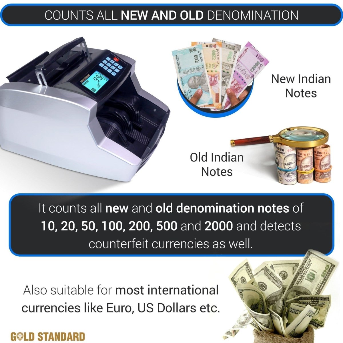 Goldstandard USA Currency Note Counting Machine 3001